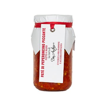 Jar of pasta sauce with a red label on a white background, italian chilly sauce, italian spices, italian gourmet food 