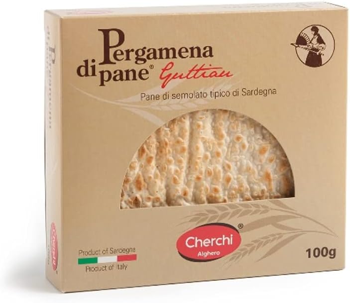 Box of Pergamena di Pane with a window showing bread, brand name 'Cherchi' visible