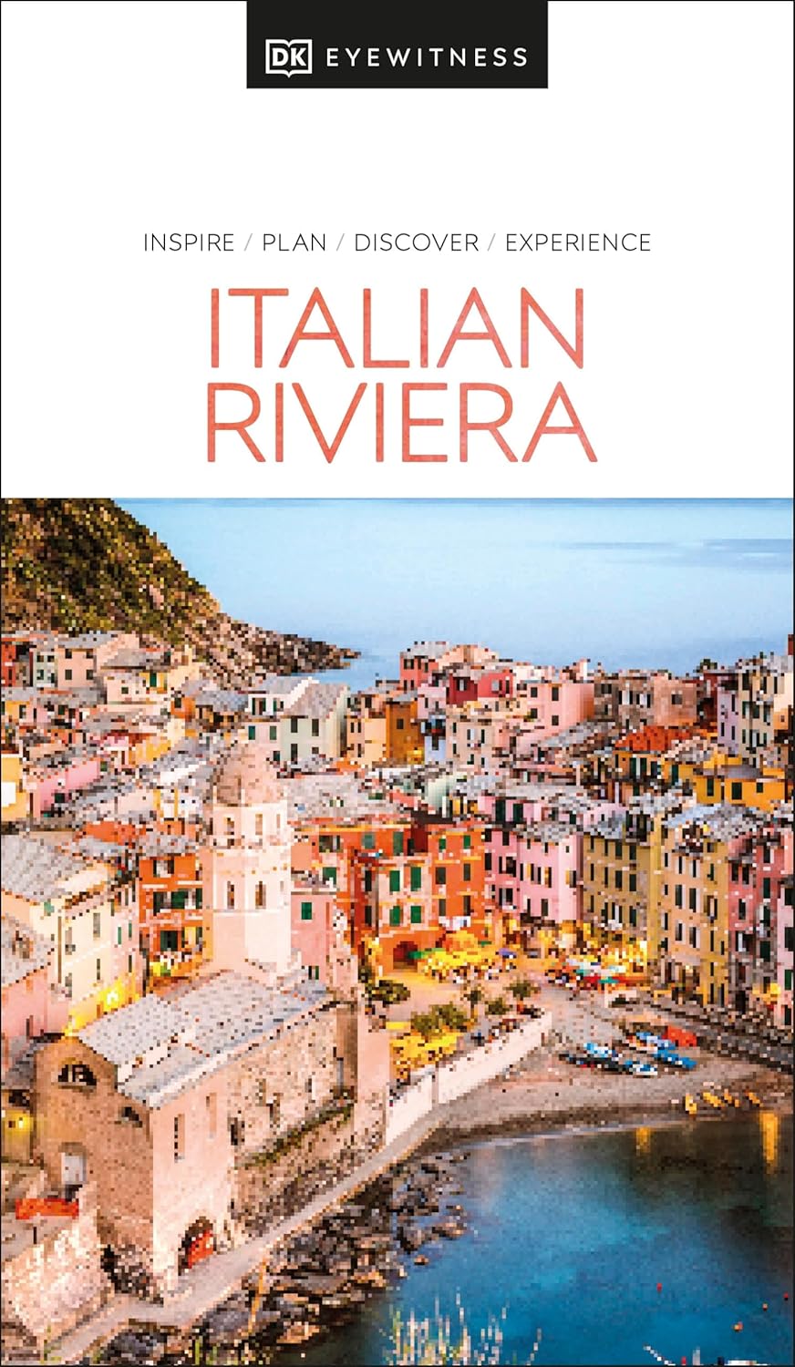 DK Eyewitness travel guidebook for Italian Riviera with colorful coastal town image on cover italian travel book italian books