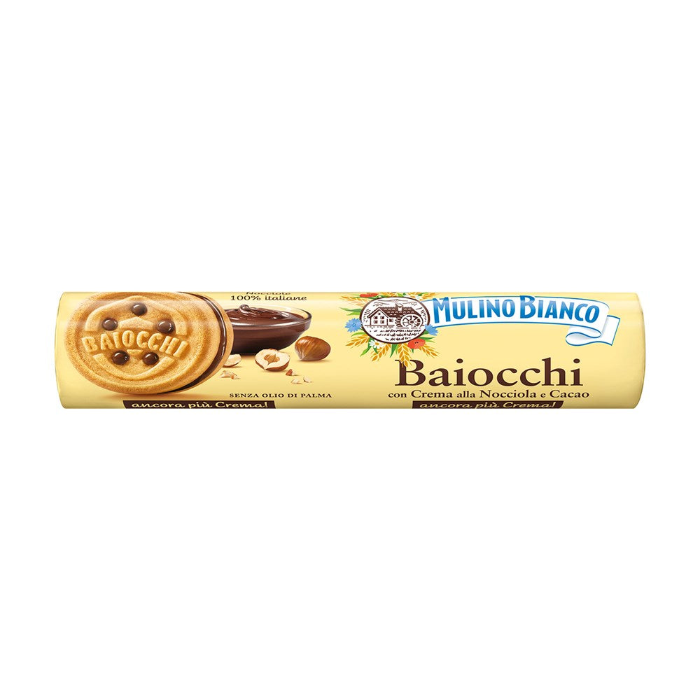 Mulino Bianco Baiocchi cookie package on a white background