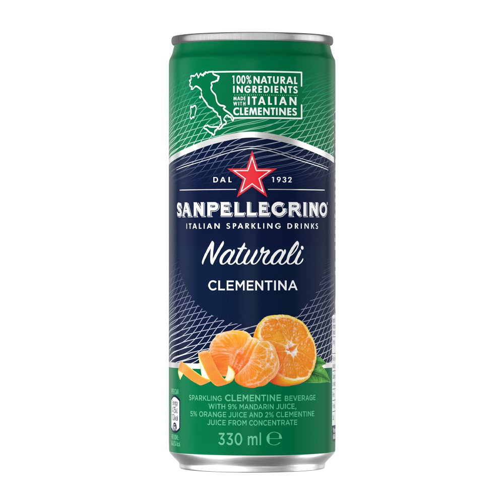 Sanpellegrino Clementina sparkling drink can on a white background