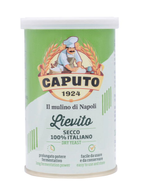 Caputo dry yeast can with branding and product details on a white background