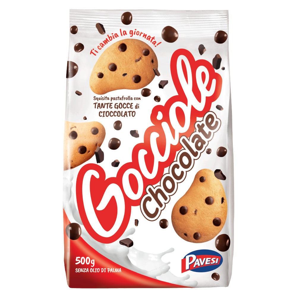 Packaging of Pavesi Cocciole Chocolate cookies with red and white design.