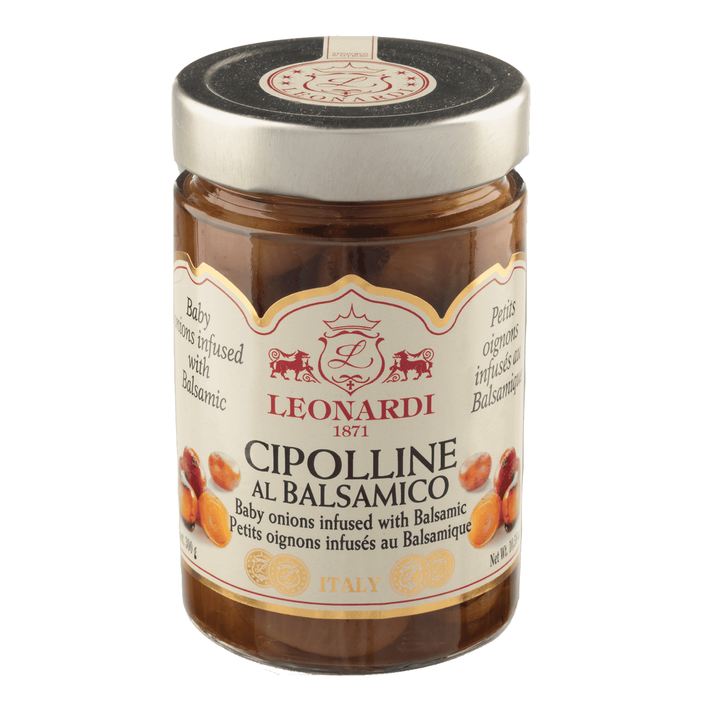 Jar of Leonardi Cipolline al Balsamico on a transparent background italian cipolline