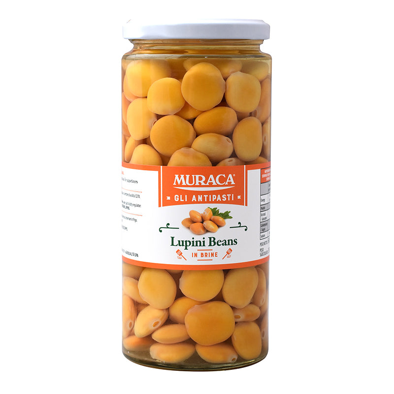 Lupini bean in a glass jar. Italian lupine bean