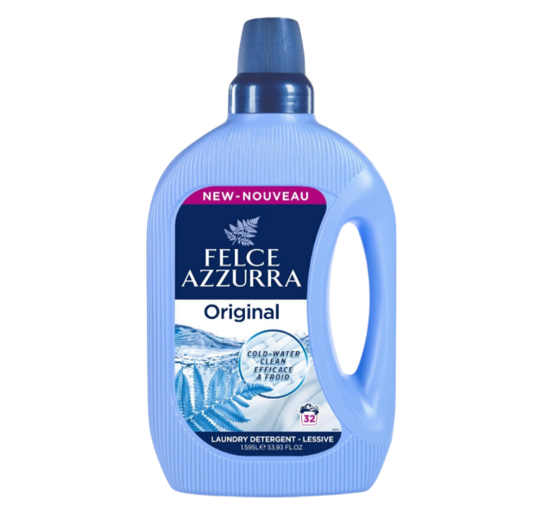 Felce Azzurra laundry detergent bottle on a white background 