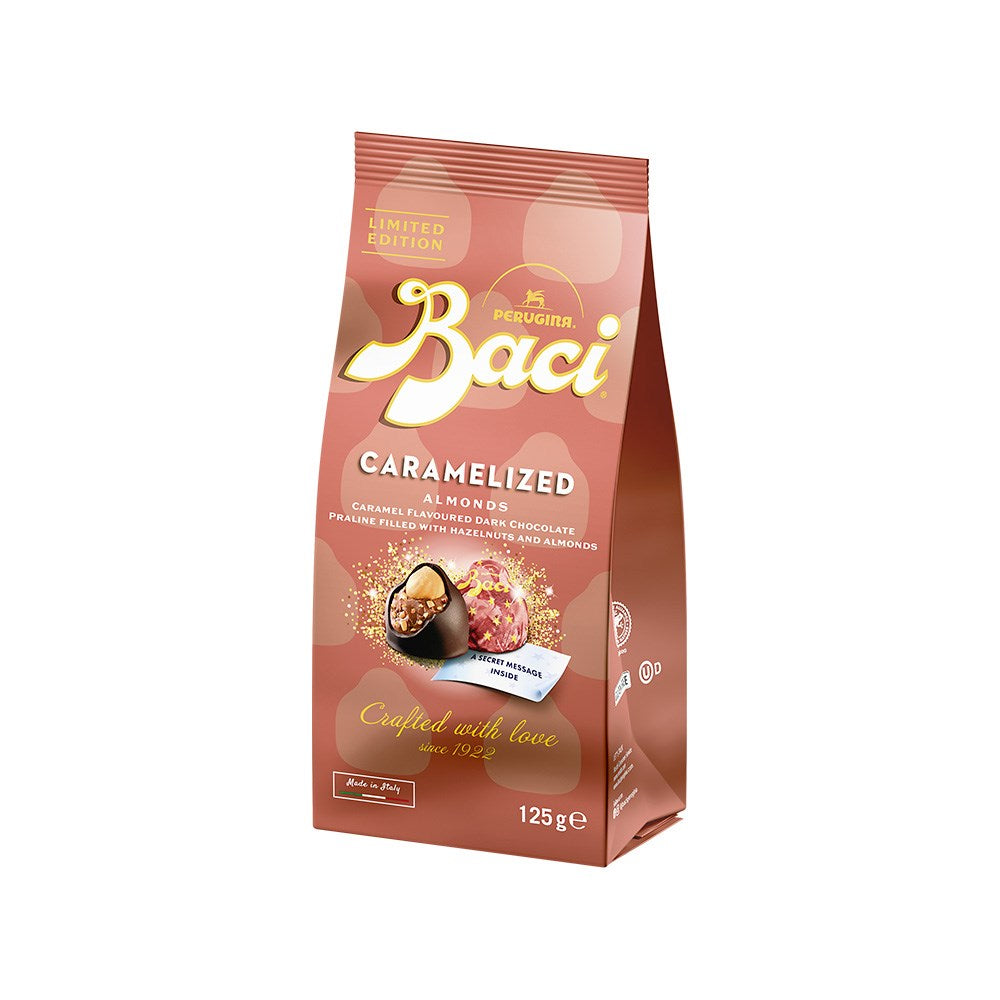 Baci caramelized almond chocolate packaging on a white background