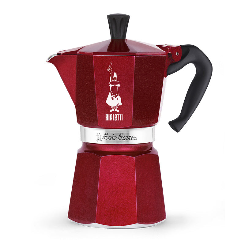Red Bialetti coffee maker on a white background
italian moka pot