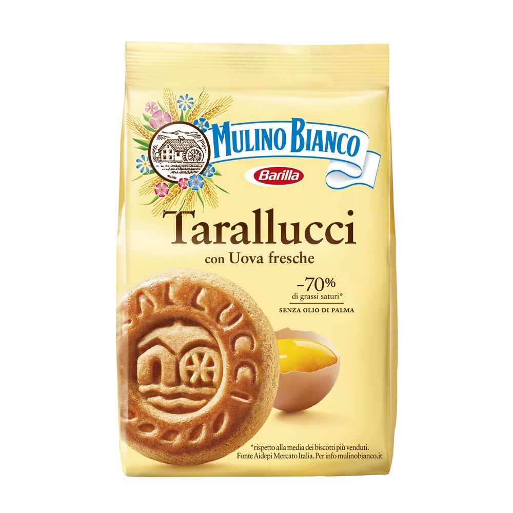 Mulino Bianco Tarallucci cookie package on a white background